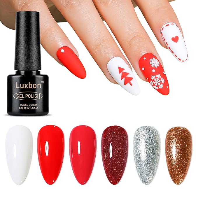 Luxbon 6 pcs Gel Nail Polish Set - Winter Color Set Long Lasting Gel Polish, uv led Soak Off Nail Art Designs Manicure Kit 035