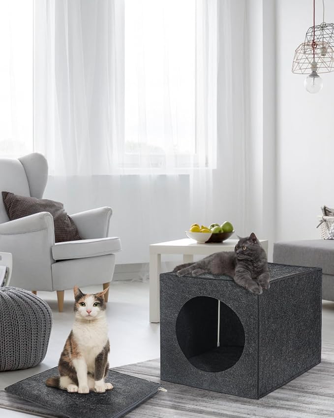 Cat Cave - 13 Inches Large House Hideout for Indoor Cats, Felt Bed With Pillow Inside, Cube Box, Cubby Covered Bed, Hut