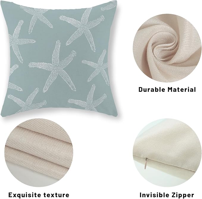 Seafoam Blue Starfish Pillow Covers 18x18 Inch Set of 2 Coastal Throw Pillows Summer Nautical Ocean Beach Theme Decorative Pillowcase Outdoor Farmhouse Decor Cushion Case for Home Bedroom
