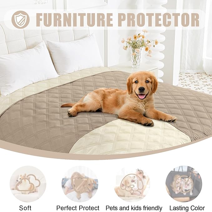 Smiry Waterproof Dog Bed Cover, Reversible Pet Blanket for Sofa Couch | Soft Washable Dog Blanket, Leakproof Couch Cover for Dogs Cats & Furniture Protection, 52x82, Taupe/Beige
