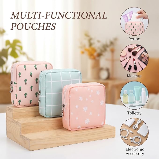 3Pcs Sanitary Napkin Storage Bags, Period Pouch for Pads Tampons | Portable Menstrual Pad Bag for Purse, Cute Feminine Pads Bag Travel Kit for Teen Women