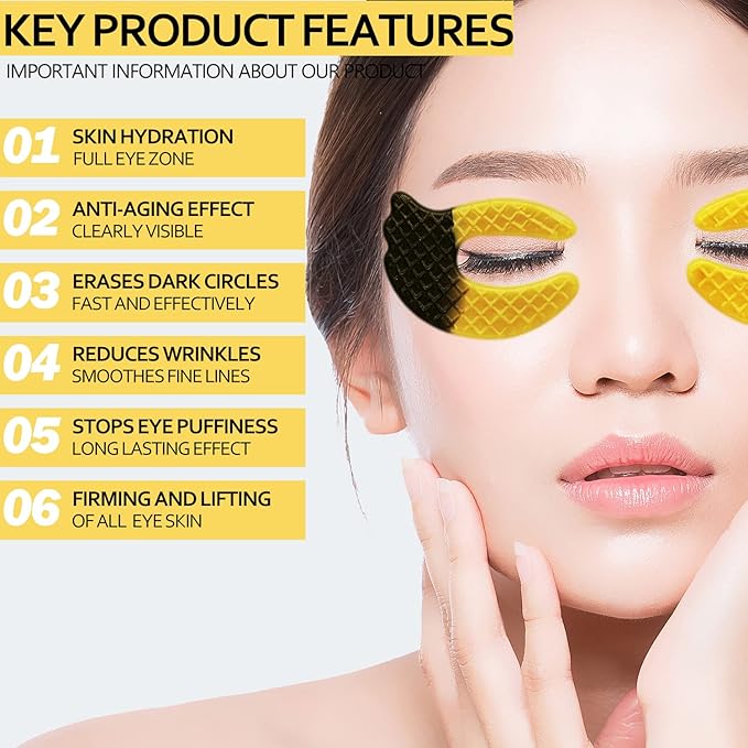 ICANdOIT 24K Gold Eye Mask For Dark Circles&Puffiness,Anti-Aging,Anti-Wrinkle With Hyaluronic Acid and Collagen,Eye Zone Care Eye Patches for All Skin Types,7Pairs/box