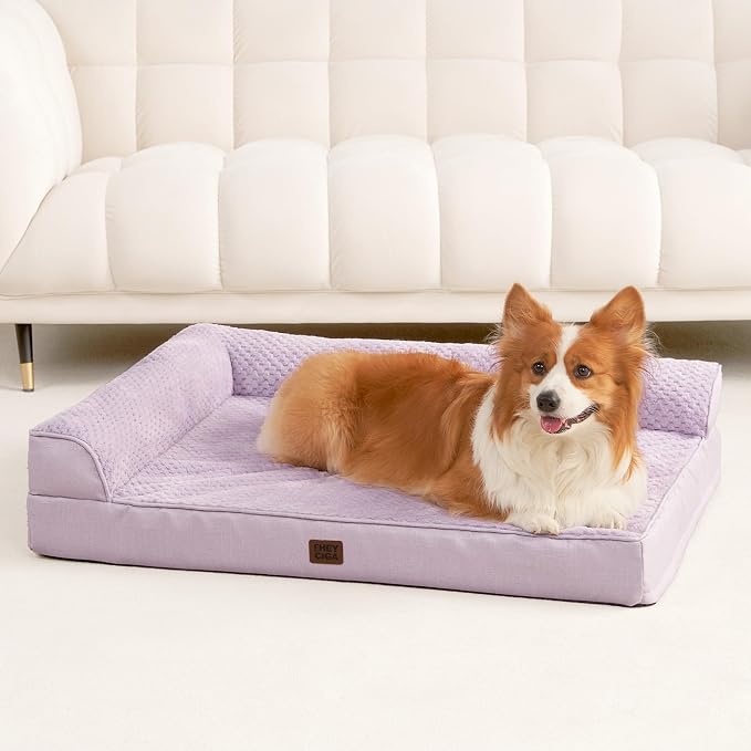 EHEYCIGA Memory Foam Dog Bed for Crate, L Plus Orthopedic Dog Bed, Lilac | Washable Removable Cover, Waterproof Flat Pet Sofa Couch with Nonskid Bottom, 41x27x6.5