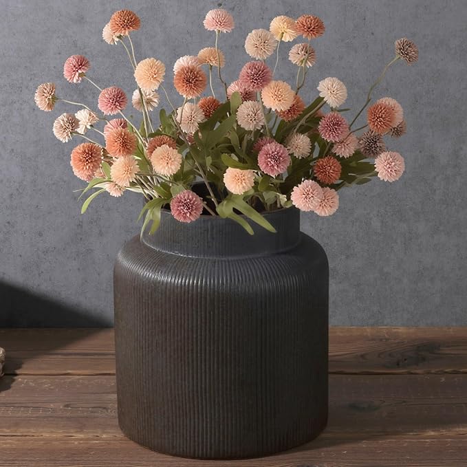 Rustic Vases for Decor, Farmhouse Ceramic Vase for Flowers, Vintage Decorative Vase for Home Decor, Dining Table, Living Room, Shelf, Kitchen, Bedroom (Dark Brown)