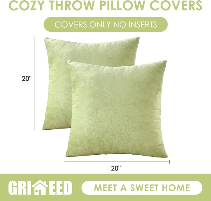 Throw Pillow Covers Sage Green Set of 2 20x20 Inch Pillow Covers, Soft Velvet Decorative Pillowcases for Couch Sofa Bed, Home Boho Decor, Modern Farmhouse Cushion Covers