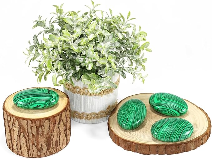 Large Malachite Gemstone Polished Palm Stone Healing Crystals Thick Natural Reiki Worry Stone Energy Balancing Anxiety Stress Relief Meditation 1 Pc