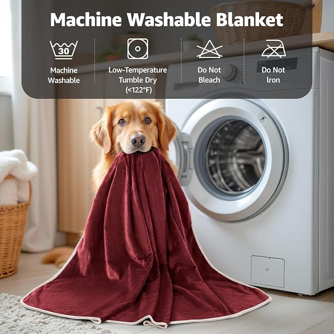 LOOBANI King Size Waterproof Blanket, Oversized Bed Cover, 85"x108", Red | Reversible Flannel Dog Blankets for Large Dogs, Spill-Proof Couch Cover for Family Movie Nights, Camping, Travel, Noise Free