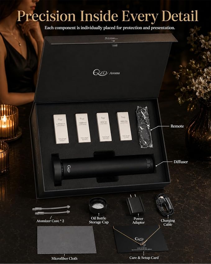 Waterless Aroma Diffuser – Cold Air Scent Machine for Home, Office, Hotel & Spa – Dual Warm Ambient Lighting – Include LUNEVIA Essential Oil Refill – Premium Home Fragrance Gift Set