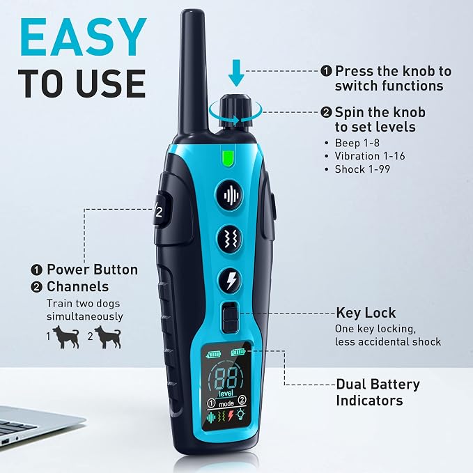 Dog Shock Collar - 4500FT Dog Training Collar with Remote Waterproof e Collar with Flashing Light, Adjustable Pitch Beep(1-8), Vibration(1-16), Safe Shock(1-99), and Keypad Lock