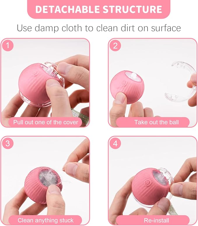Cat Toys for Indoor Cats Smart Automatic Bal Moving Chase Dogs Toy, Pink | Ball Rolling for Bored Kitten Pet, Upgraded Speedy Moving Chase Dogs Toy