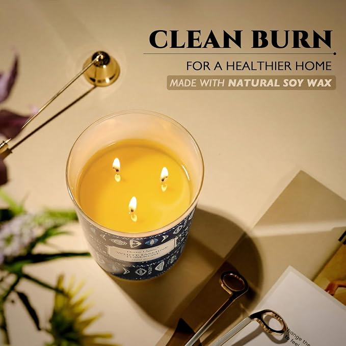 HomeLights Scented Candles for Women & Men, 34oz Candle Jars Aromatherapy 3-Wick Candle, Ideal for Bohemian Natural Textures Home Decor and Gifts, White Jasmine Tuberose