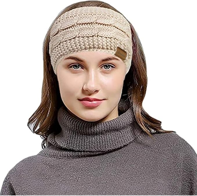 Loritta 2 Pack Headbands for Women Winter Warm Cable Knit Ear Warmer Thick Head Wrap Fuzzy Fleece Lined Gifts