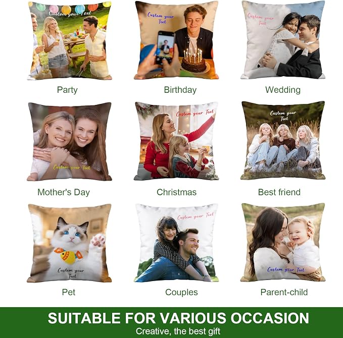 Bemaystar Custom Pillow Covers with Picture & Text, Ships Next Day, Made in USA - Personalized Pillow- Love Keepsake, Customized Gifts, Decorative Throw Pillow for Family Friends(No Insert)-1photo