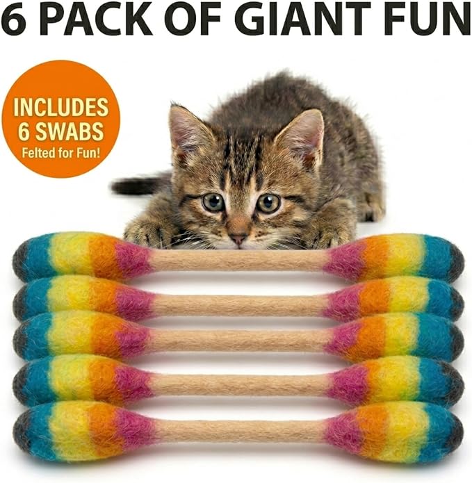 Glaciart One Swabs Cat Toys with Catnip - 6 Pk | Durable for Chew, Cute Cat Toys Interactive Kitty for Boredom, Exercise, & Play | Filled w/Organic Catnip for Anxiety & as Digestive Aid | Gift Idea