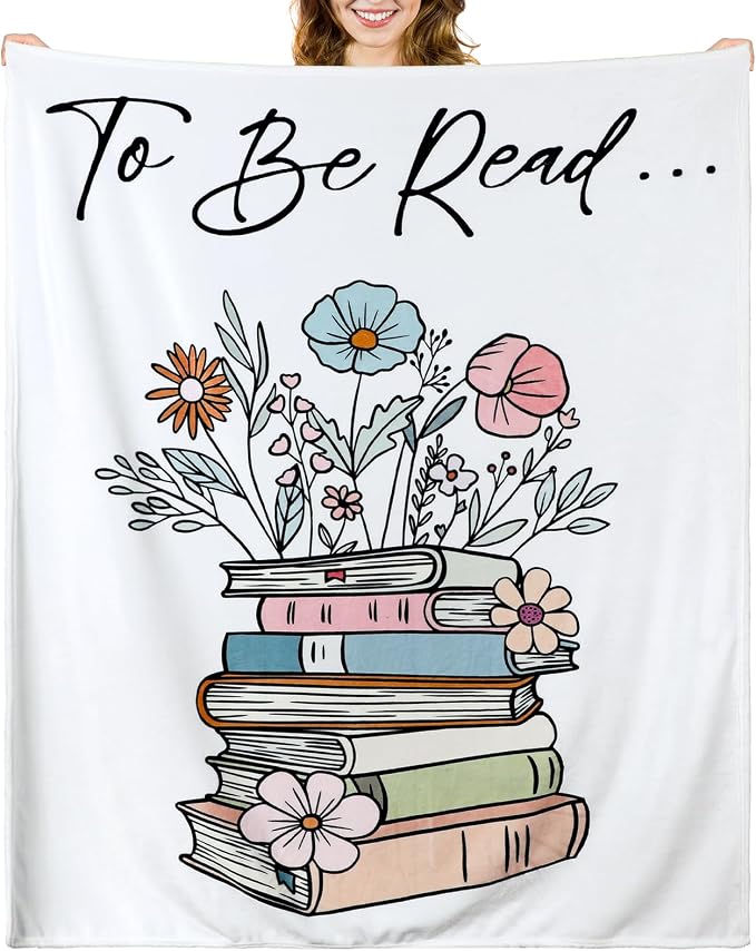 Book Lover Gift Blanket for Reading Lovers 50'' x 60'' Book Flower | To Be Read Blanket for Reader Teacher Friends Back to School Decor for Home Sofa Couch Bed