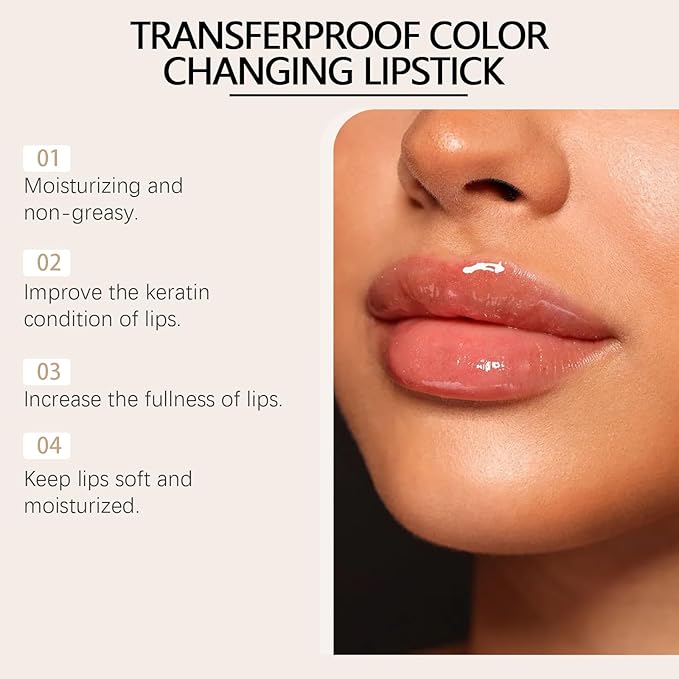 Color Changing Lipstick with Gold Foil, Long Lasting Waterproof Moisturizing Gloss, PH Activated Lip Balm, Non-Sticky Clear Lipstick for Women & Girls