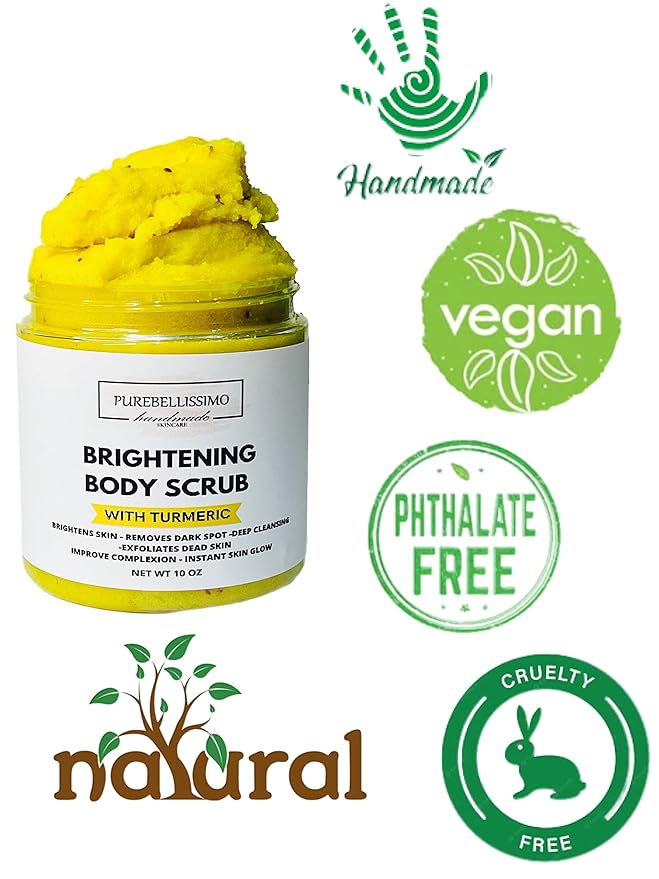 Turmeric Body Scrub for Smooth, Radiant-Looking Skin – Natural Exfoliating Sugar Scrub with Turmeric – Gentle Body Care for Dull, Uneven-Looking Skin – 10 oz – PureBellissimo
