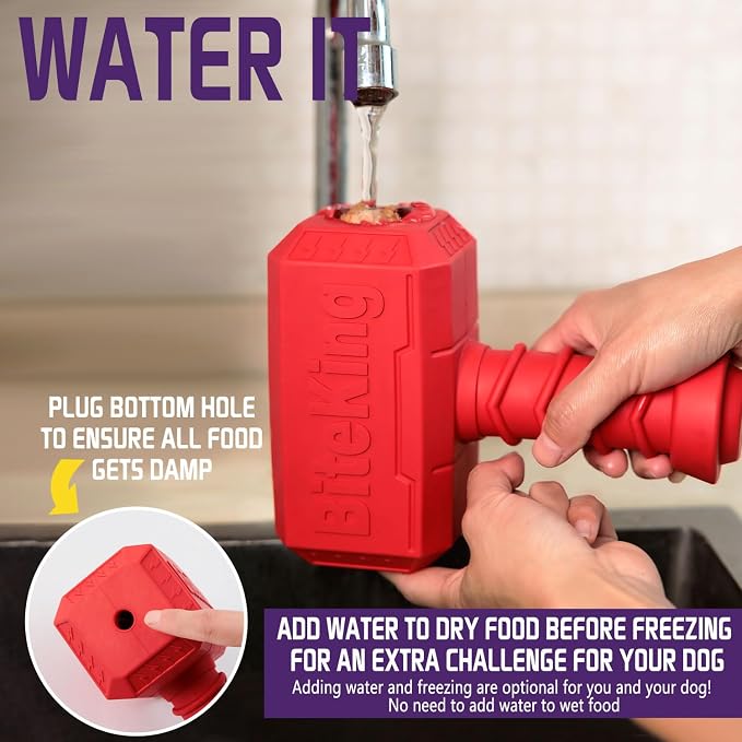 Natural Rubber Dog Toys for Large Aggressive Chewers - Lifetime Replacement - Indestructible Fetch Treat Toy for Large Dogs - Durable Hammer Dog Chew Toy for Super Chewer, Red