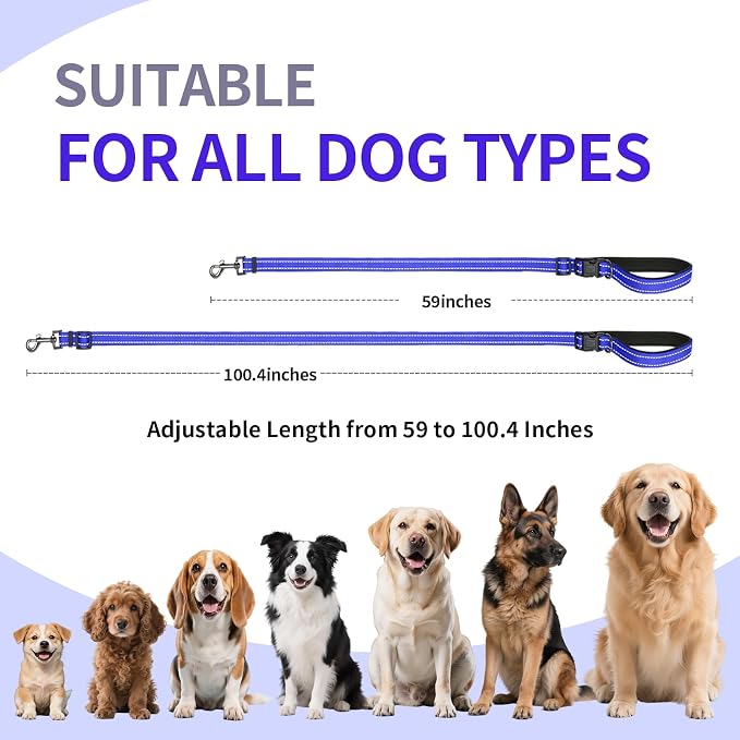 Kazazoo Hands-Free Dog Leash Adjustable Length 5-8 Ft,Crossbody & Waist for Dog Walking, Running for Small Dogs with Reflective Strips, Ballistic Nylon, Waist Belt, Lightweight Blue