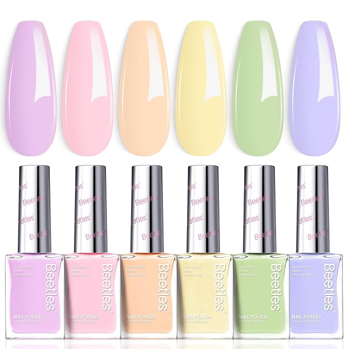 Beetles Pastel Nail Polish Set - Macaron Mood, 6 Colors Spring Nail Polish Quick Dry Set, Spring Nails Art, Long Lasting Manicure Salon DIY Home Easter Nails Gift for Her