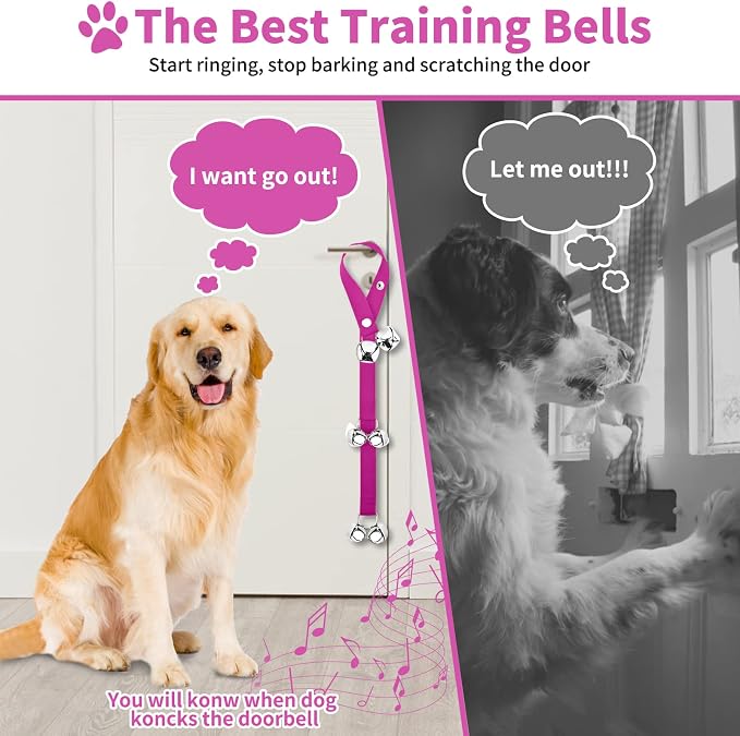 2 Pack Dog Doorbells, Pet Training Bells for Go Outside Potty Training and Communication Device Large Loud Dog Bell Cat Puppy Interactive Toys Adjustable Strap Door Bell (Purple)