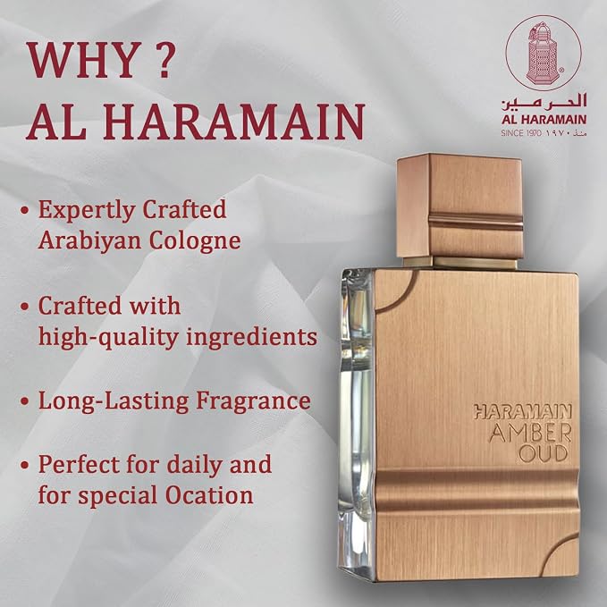 Al Haramain Amber Oud Eau De Parfum Spray 60ml (2.0 oz) - Unisex Arabian Perfume for Women & Men, Long-Lasting Amber & Oud Fragrance with Luxurious Scent