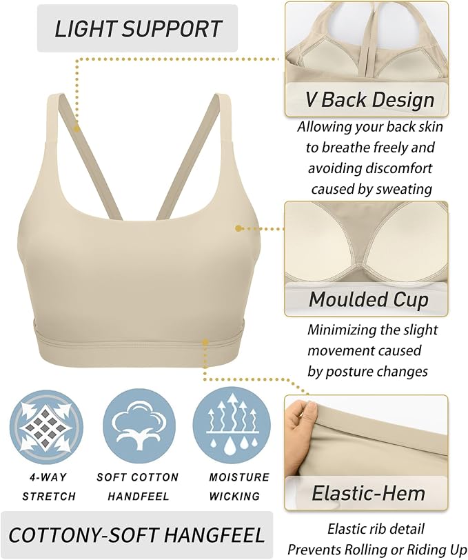 RUNNING GIRL Sports Bras for Women,Light Impact Molded Cup Strap Sports Bra with Sewn in Pads,Best for A-C Cup