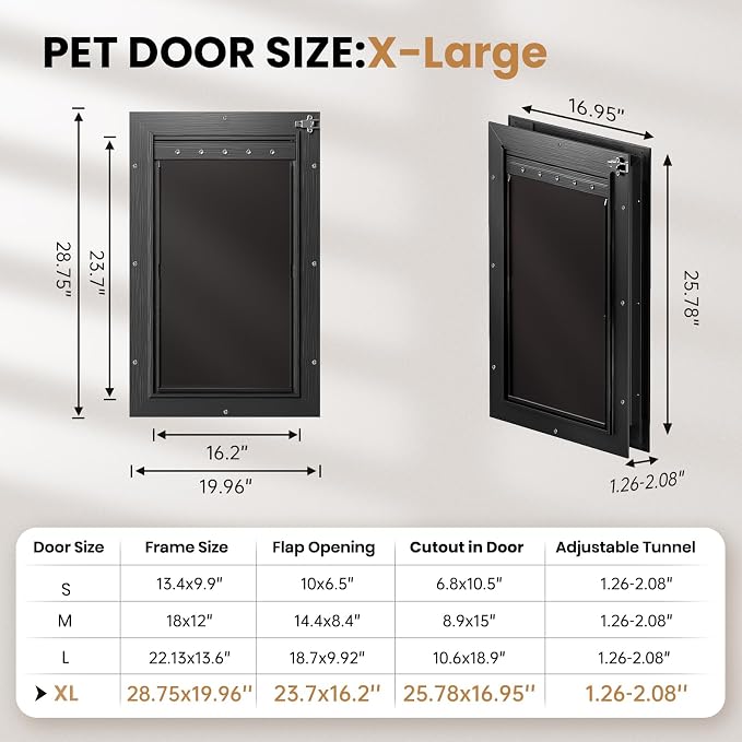 Aluminum XL Dog Door for Exterior Door, Heavy Duty Pet Door with 2 Flaps | Aluminum Alloy Frame, Upgraded Magnetic Flaps, Thermal Insulation, Energy Efficient, Sliding Lock Panel, Pets Up to 220Lb