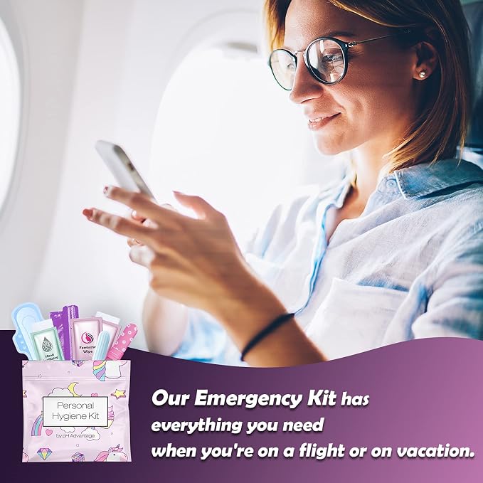 3 x Menstrual All-in-One Kits - Assorted Colors | Convenience on The Go | Single Period Kit Packs | Individually Wrapped Feminine Hygiene Products (Rainbow and Unicorns/Pink/Purple)