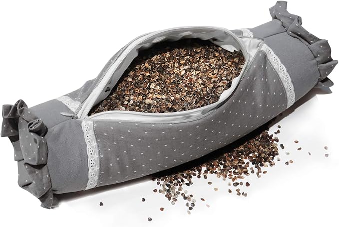 Buckwheat Neck Roll Pillow, Buckwheat Hulls Filling for Neck Support and Pain Relief, Cylinder Round Pillow for Sleeping and Bed (16x4 Inch, Gray)