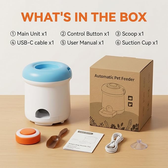 Automatic Dog Treat Dispenser, Button-Activated Interactive Dog Toy | Dog Puzzle Feeder for Mental Stimulation, Positive Reinforcement Training & Slow Feeding, USB Rechargeable