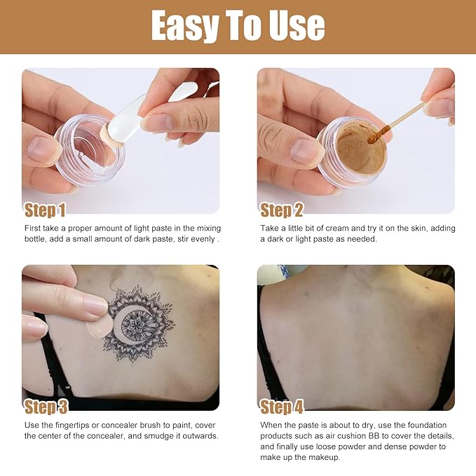 Tattoo Cover Up Makeup Waterproof, 2 Color Long Lasting Tattoo Concealer for Body, Covers Scars, Vitiligo, Dark Spots, Waterproof & Sweatproof