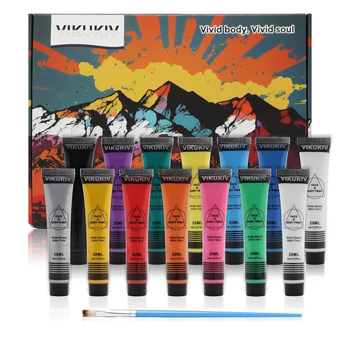 14 Colors Face Body Paint Kit Professional Water Based Face Painting for Adults and Kids Multi-Color Special Effects Makeup Set for Halloween Christmas Party Cosplay 0.7OZ Each