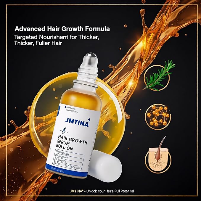 Hair Growth Serum Roll On | 3% Rosemary, 3% Redensyl & 2% AnaGain Complex | + Biotin & Niacinamide | Fast-Absorbing No-Rinse Treatment for Thinning Hair in Women & Men (1 Fl Oz Pack of 1)