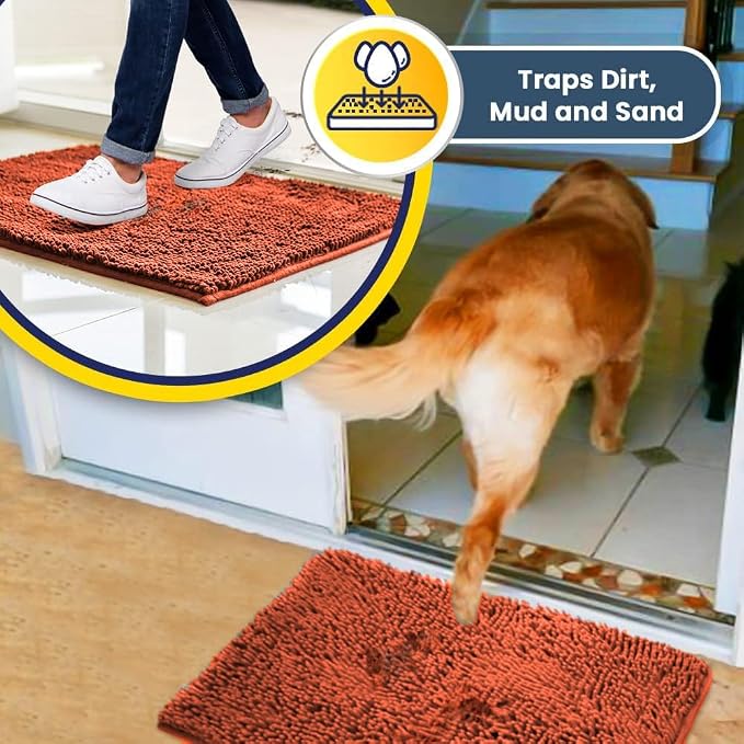 Muddy Mat® | Super Water Absorbent Door Mat Indoor, Microfiber Quick Dry Chenille Entryway Rug,Slip Resistant Front Door Mat,Indoor Mats for Entryway,Machine Washable Pet Rug, Orange Runner 24"X60"