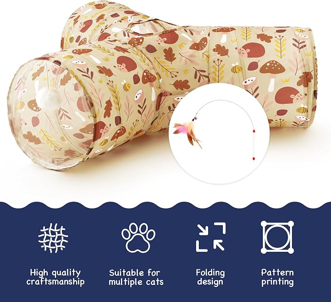 Tempcore Cat Tunnel, 3-Way Collapsible Toy for Indoor Cats, Hedgehog