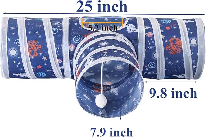 HERCOCCI Rabbit Toys, Collapsible Bunny Tunnels & Tubes 3 Way Rabbit Hideout Tunnel with Ball Toy for Bunny Guinea Pig Ferret Kitten