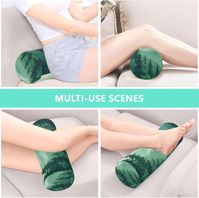 Mountain Forest Trees Green 02 Neck Roll Pillow Bolster Round Health Memory Foam Long Cervical Cylinder Pillows with Removable Washable Cover for Body Bed Legs Back Yoga