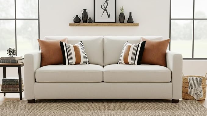Pack of 2 Farmhouse Throw Pillow Covers for Couch Sofa Decorative Faux Leather Square Cushion Cover Tribal Stripe Accent Pillow Case 18 x 18 Inch,Black