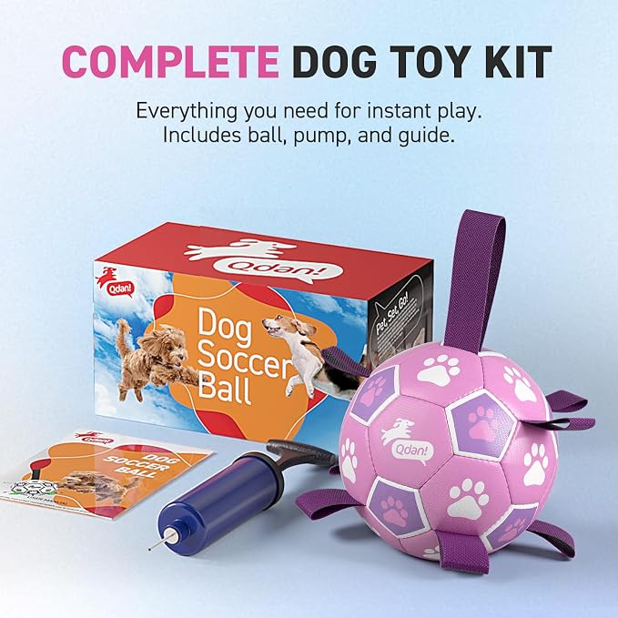 QDAN Dog Toys, Durable Dog Soccer Ball with Straps to Keep Them Busy,6 Inch