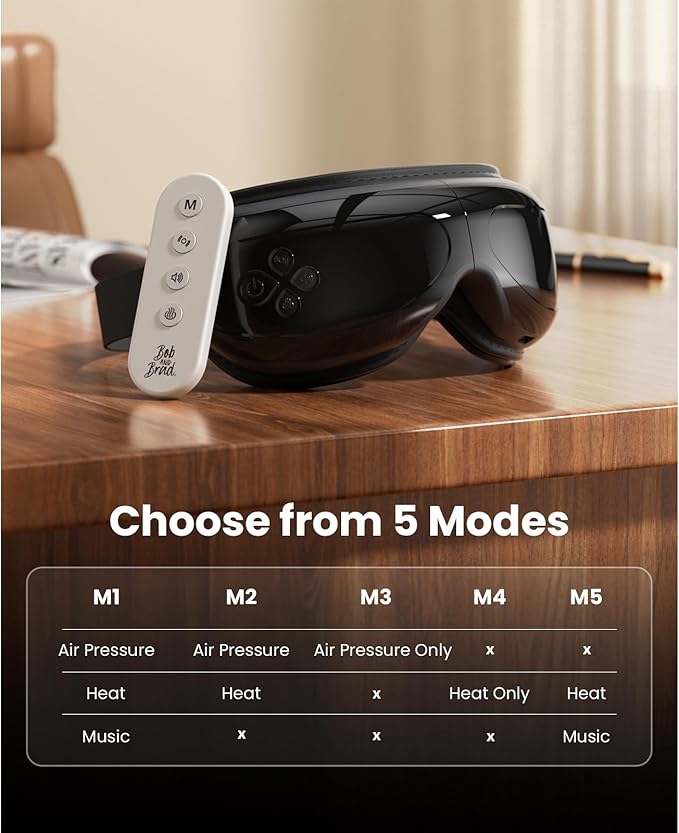 BOB AND BRAD Heated Eye Massager with Remote Control - EyeOasis 2 Plus for Migraines & Dry Eye Relief - Electric Eye Mask with Compression & Music - FSA Eligible Christmas Gifts for Women Men Mom Dad