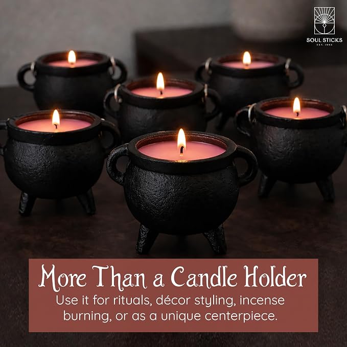 Reusable 4-Inch Cast Iron Cauldron Candle with Lid and Hanging Handle | Ritual & Aromatherapy Candle for Spell Casting, Smudging, Home Cleansing | Herb-Infused with Essential Oils (Rose)