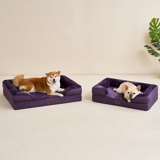 EHEYCIGA Orthopedic Dog Beds Large Sized Dog, Waterproof Washable Pet Bed | Non-Slip Bottom and Egg-Crate Memory Foam Dog Couch Bed with Washable Removable Cover, Purple