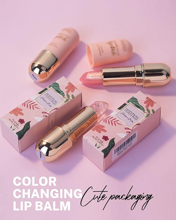 Glimmer Balm Tinted Lip Balm Moisture Hydrate lipsticks PH Lipstick, Color Changing Lipstick Natural Chapstick Glitter Pink Lip Gloss (Rainbow)