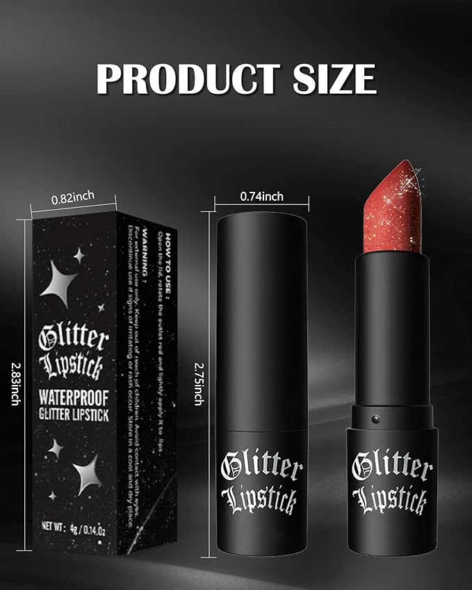 Black Diamond Glitter Matte Lipstick, Gothic Shiny Lip Gloss, Sparkling High Pigment Longlasting Waterproof Smudgeproof Non-Stick Lipstick, Bold Shimmer Lip Blam for Stage,Cosplay, Party Makeup-06