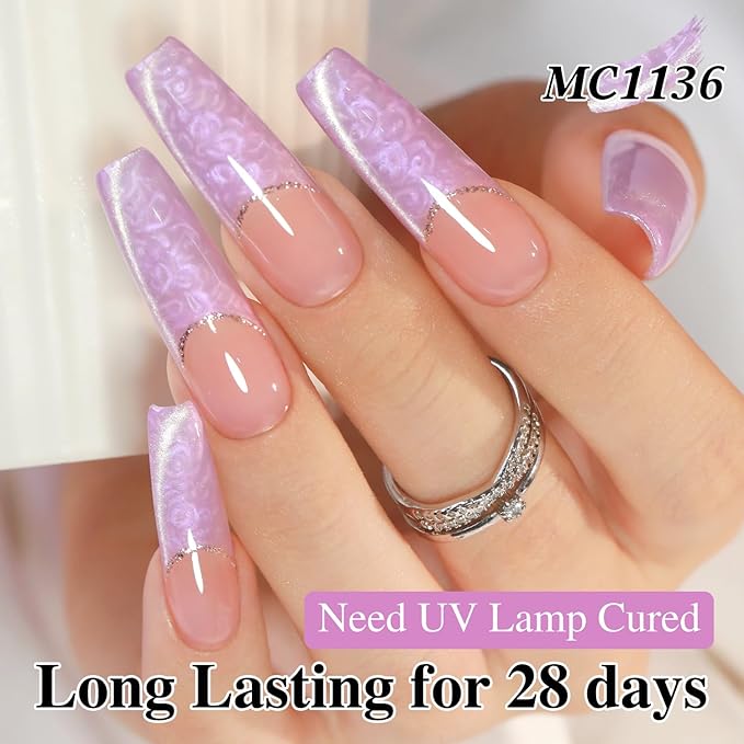 Double Rhythm 15ML Ice Glass Cat Eye Gel Polish with Magnet Holographic Glitter Shimmer Translucent Sheer Color Salon Soak Off Magnetic Nail at Home (Mermaid Purple-MC1136)