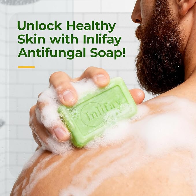 Inlifay Antifungal Soap Bar for Men: Anti Fungal Skin Soap for Athlete's Foot, Jock Itch, Ringworm - Tea Tree Fungus Soap for Active People Daily Body Cleansing | 2 Bars (1 Pack)
