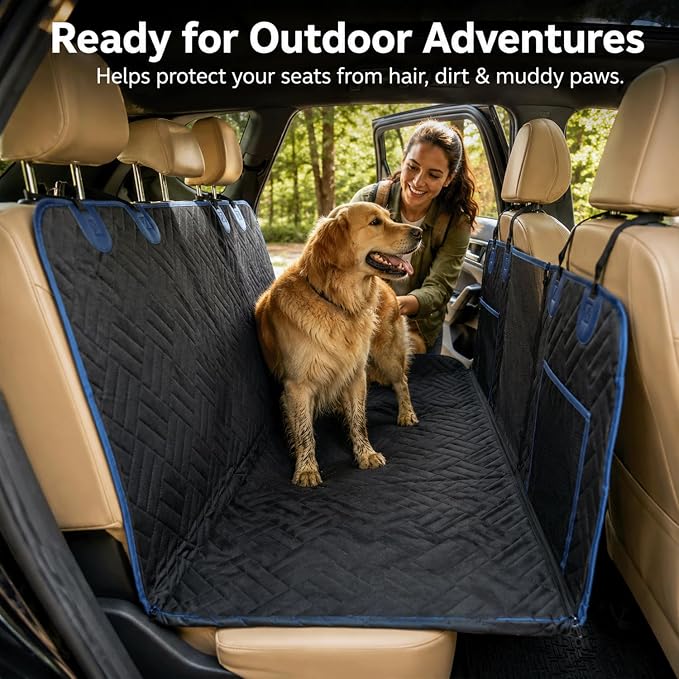 Dog Seat Cover for Back Seat Hard Bottom, XL Backseat Extender for Large Dogs (+420 lbs), Waterproof Dog Car Hammock with Door Protectors, Non-Slip Heavy-Duty Pet Seat Cover for Truck, SUV & Car