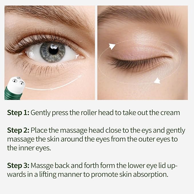 Caffeine Eye Cream with Nicimide Peptides for Dark Circles and Puffiness, Fine Lines, Wrinkles Eye Care Serum with 360° Massage Ball 15ML