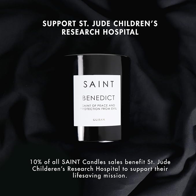 SAINT Benedict Scented Candle with Prayer and Prayer Coin | Saint of Peace and Protection from Evil, Soy Coconut Aromatherapy Candle with 50 Hour Burn Time